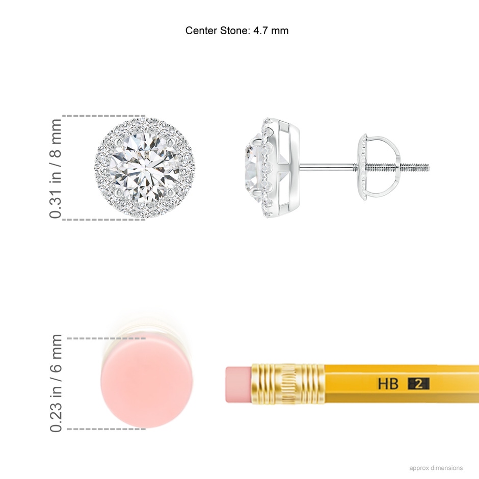 4.7mm HSI2 Claw-Set Diamond Halo Stud Earrings in P950 Platinum ruler