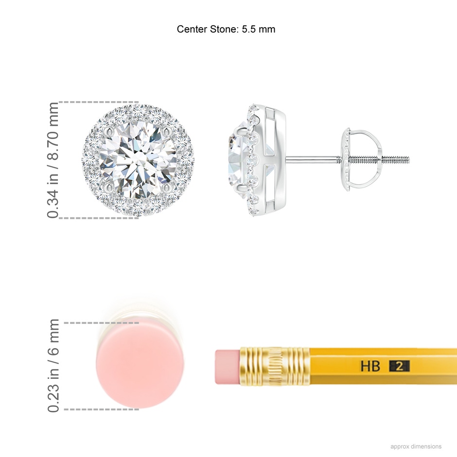 5.5mm GVS2 Claw-Set Diamond Halo Stud Earrings in P950 Platinum ruler