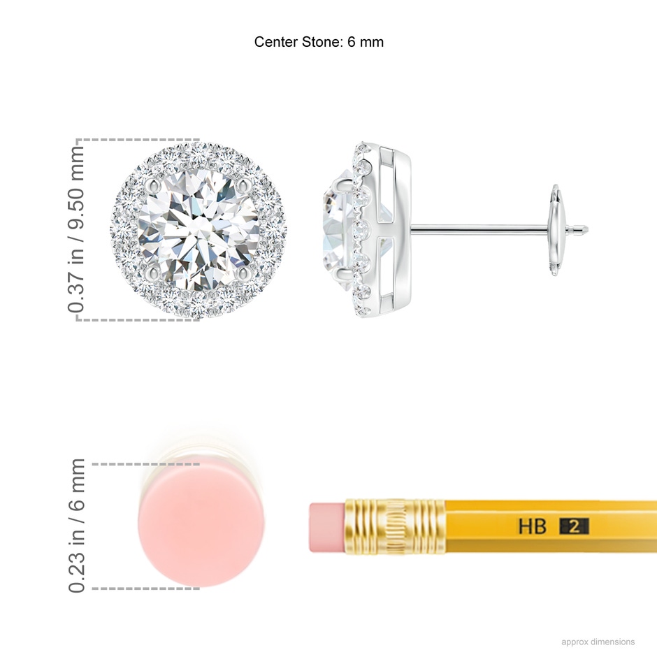 6mm GVS2 Claw-Set Diamond Halo Stud Earrings in White Gold ruler