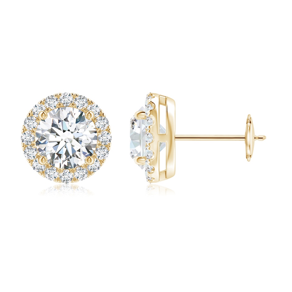 6mm GVS2 Claw-Set Diamond Halo Stud Earrings in Yellow Gold 