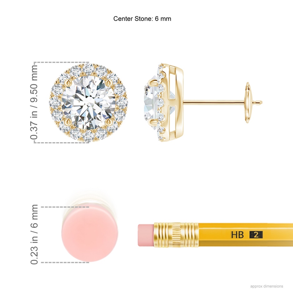 6mm GVS2 Claw-Set Diamond Halo Stud Earrings in Yellow Gold ruler