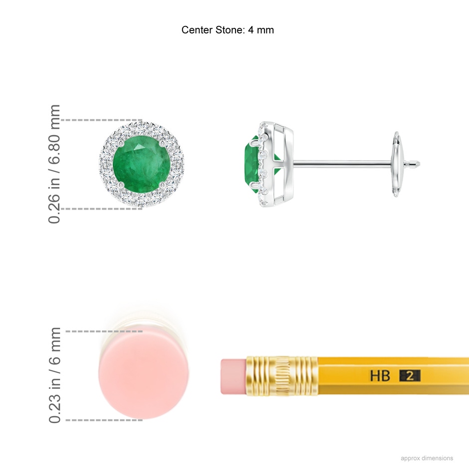 4mm A Claw-Set Emerald and Diamond Halo Stud Earrings in White Gold ruler
