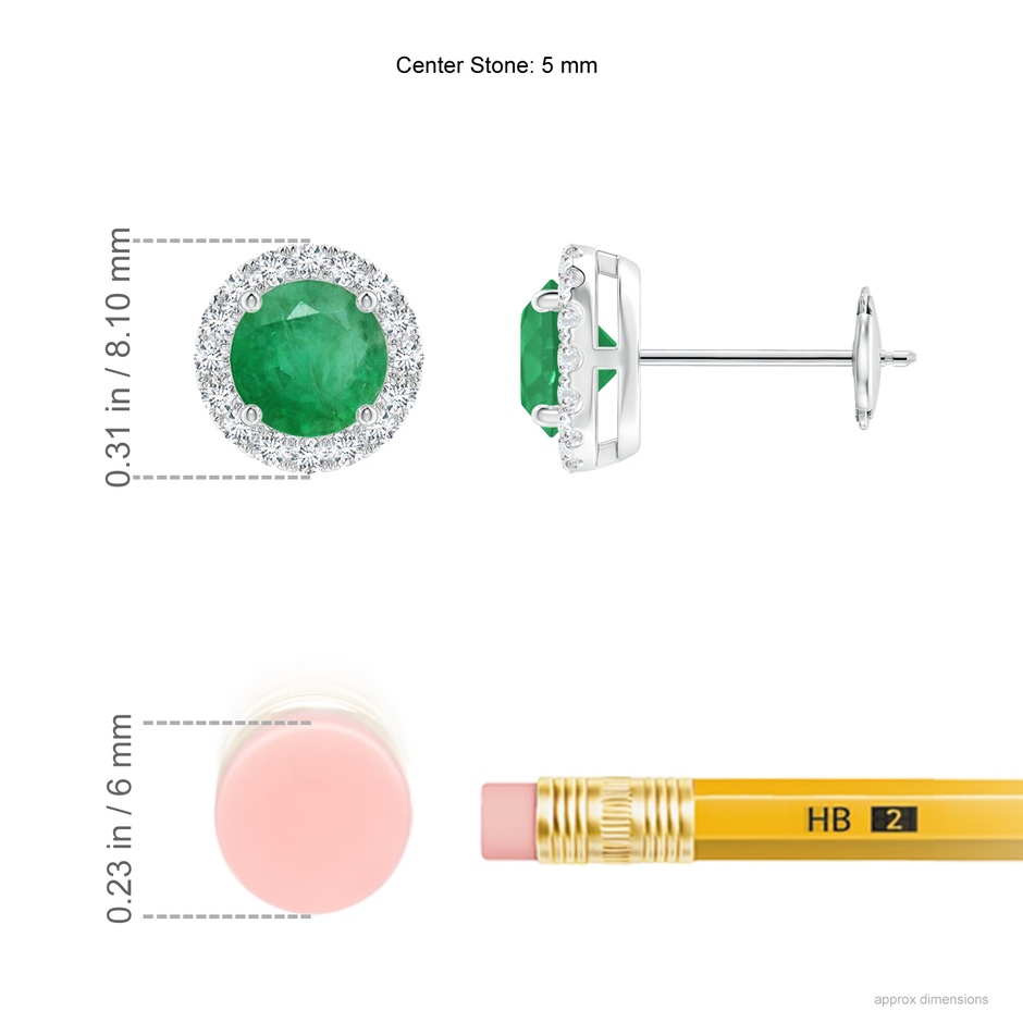 5mm A Claw-Set Emerald and Diamond Halo Stud Earrings in White Gold ruler