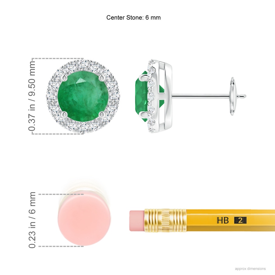 6mm A Claw-Set Emerald and Diamond Halo Stud Earrings in White Gold ruler