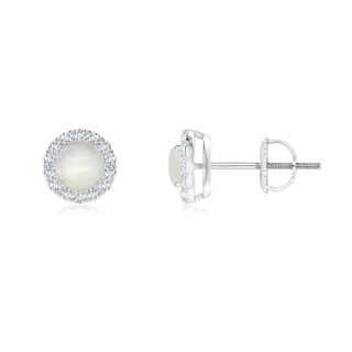4mm AAAA Claw-Set Moonstone and Diamond Halo Stud Earrings in P950 Platinum