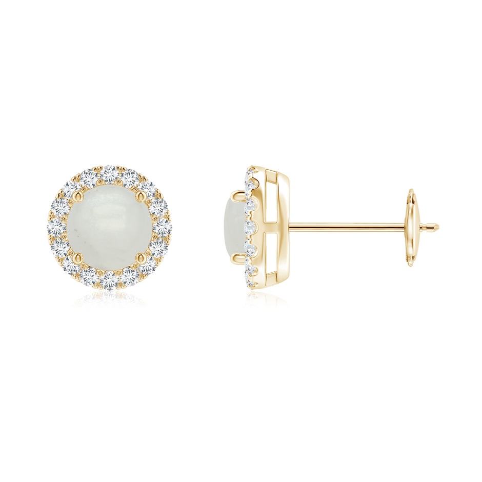 5mm A Claw-Set Moonstone and Diamond Halo Stud Earrings in Yellow Gold 