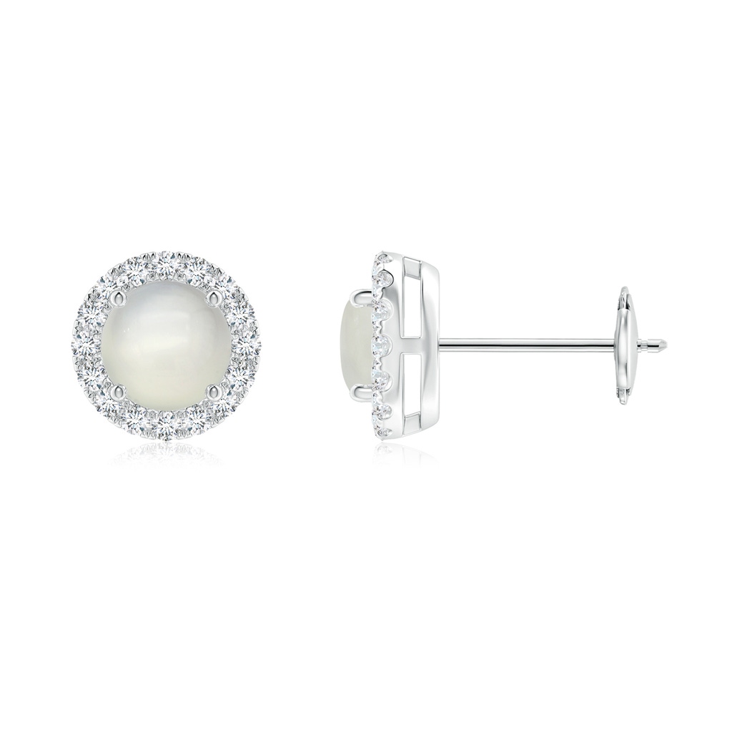 5mm AAA Claw-Set Moonstone and Diamond Halo Stud Earrings in White Gold