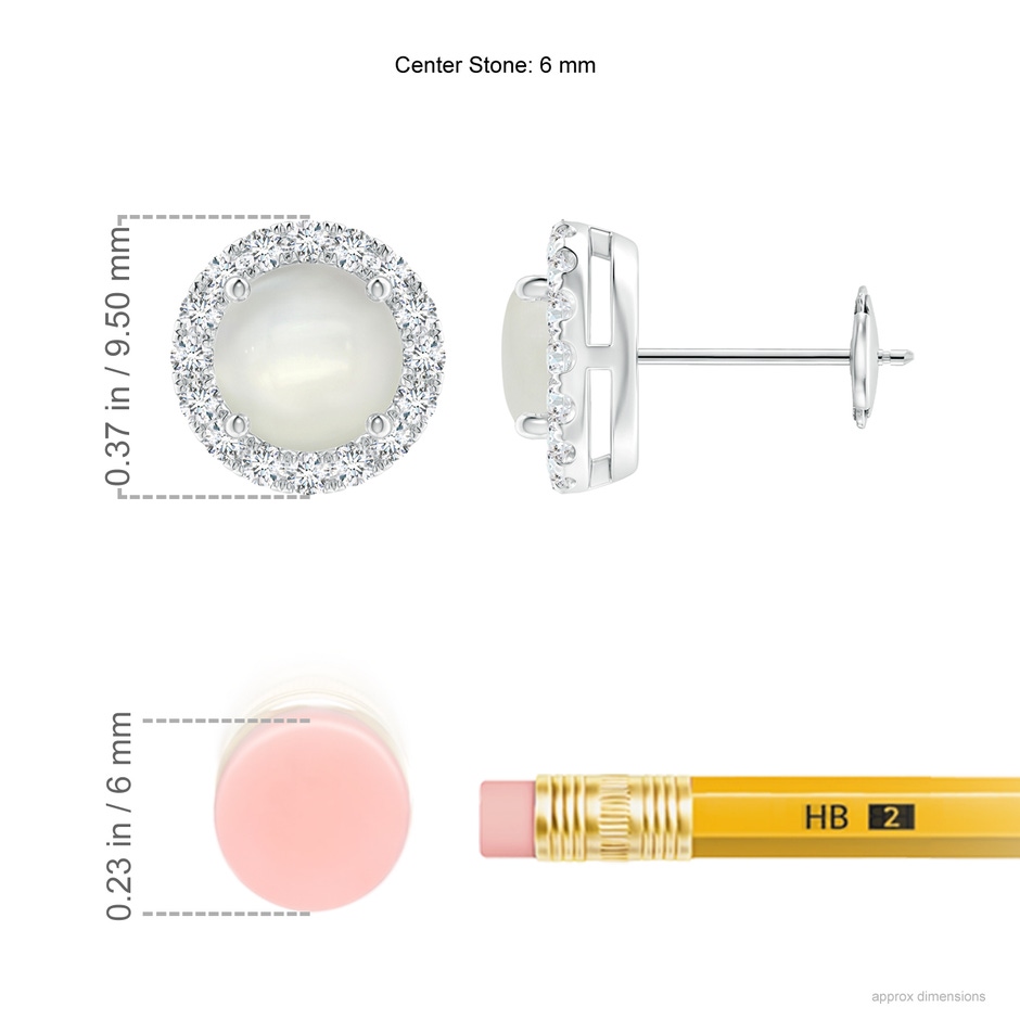 6mm AAAA Claw-Set Moonstone and Diamond Halo Stud Earrings in White Gold ruler