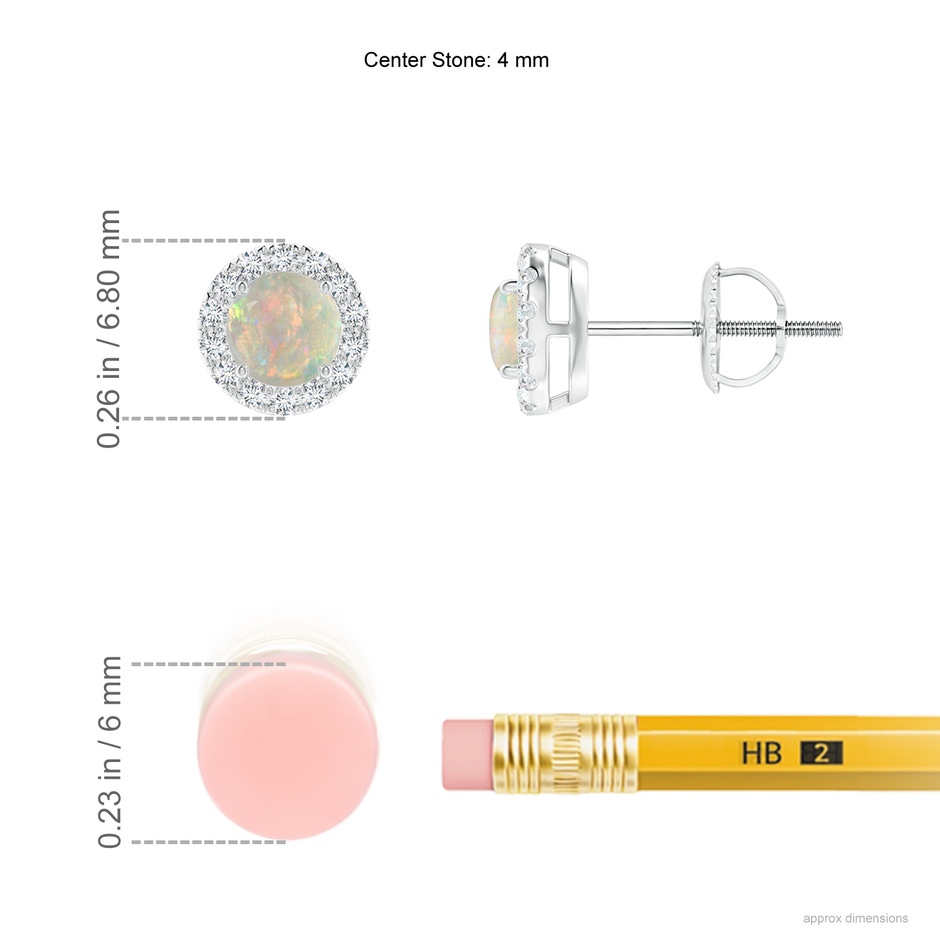 4mm AAAA Claw-Set Opal and Diamond Halo Stud Earrings in P950 Platinum ruler