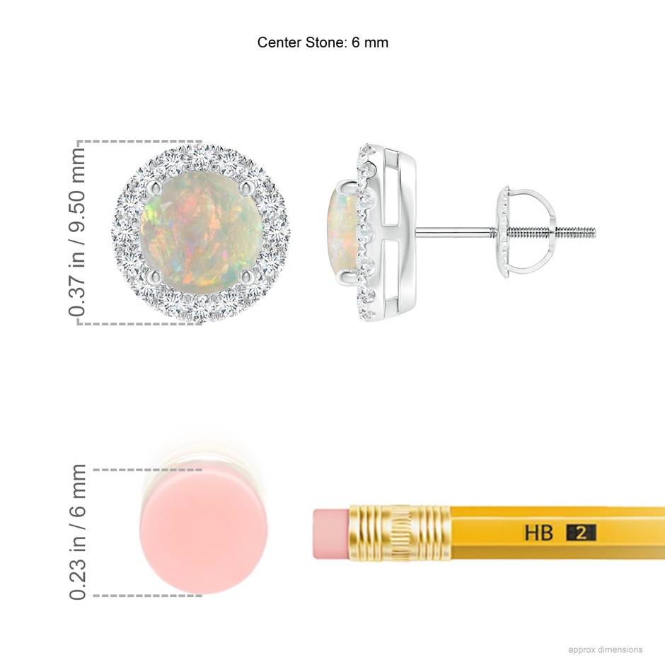 6mm AAAA Claw-Set Opal and Diamond Halo Stud Earrings in P950 Platinum ruler