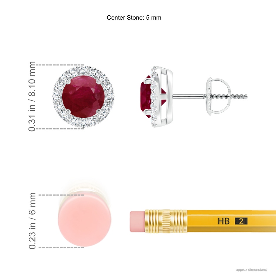 5mm A Claw-Set Ruby and Diamond Halo Stud Earrings in P950 Platinum ruler