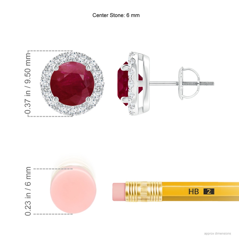6mm A Claw-Set Ruby and Diamond Halo Stud Earrings in P950 Platinum ruler