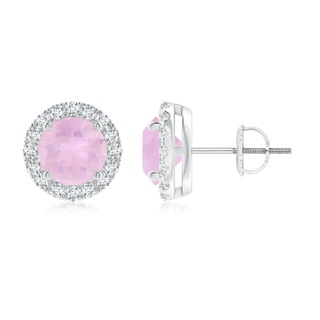 6mm AAAA Claw-Set Rose Quartz and Diamond Halo Stud Earrings in P950 Platinum
