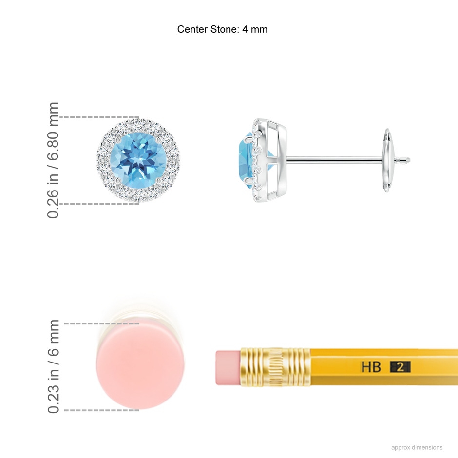 4mm A Claw-Set Swiss Blue Topaz and Diamond Halo Stud Earrings in White Gold ruler