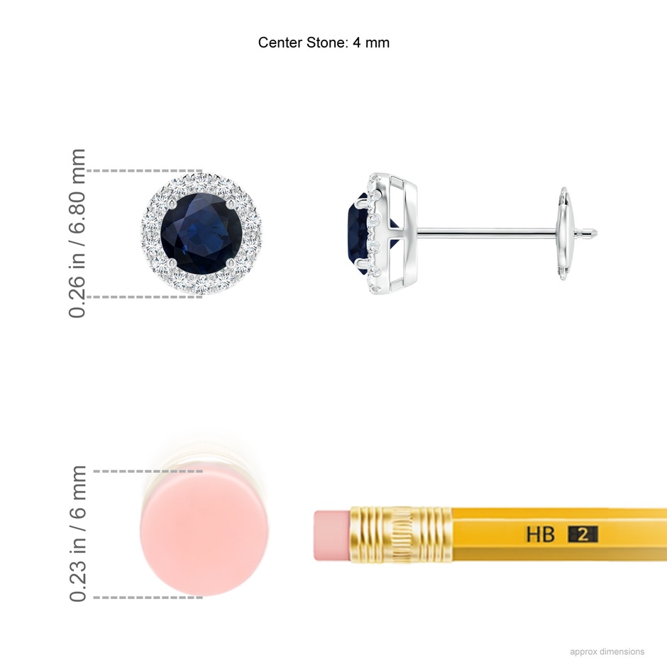 4mm A Prong-Set Sapphire and Diamond Halo Stud Earrings in White Gold ruler
