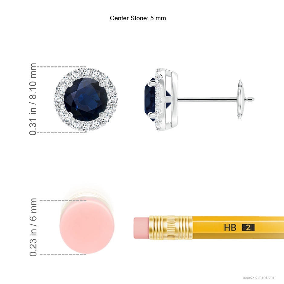 5mm A Prong-Set Sapphire and Diamond Halo Stud Earrings in White Gold ruler