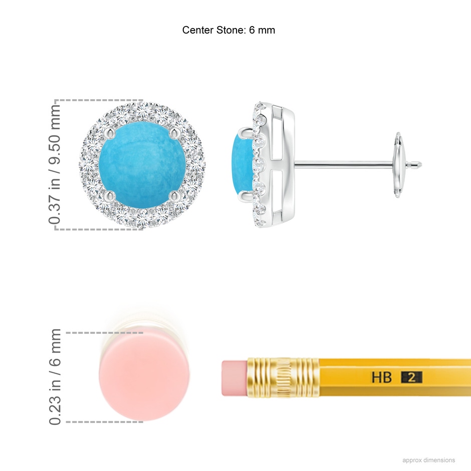 6mm A Claw-Set Turquoise and Diamond Halo Stud Earrings in White Gold ruler