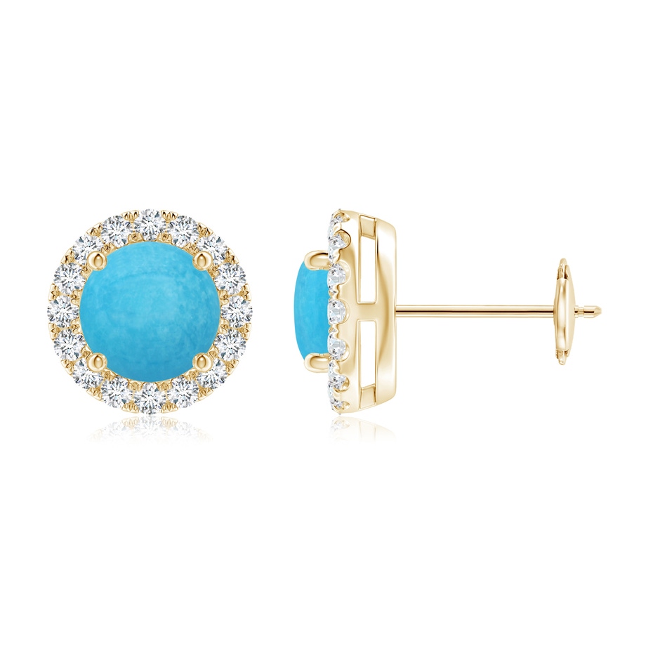 6mm A Claw-Set Turquoise and Diamond Halo Stud Earrings in Yellow Gold 