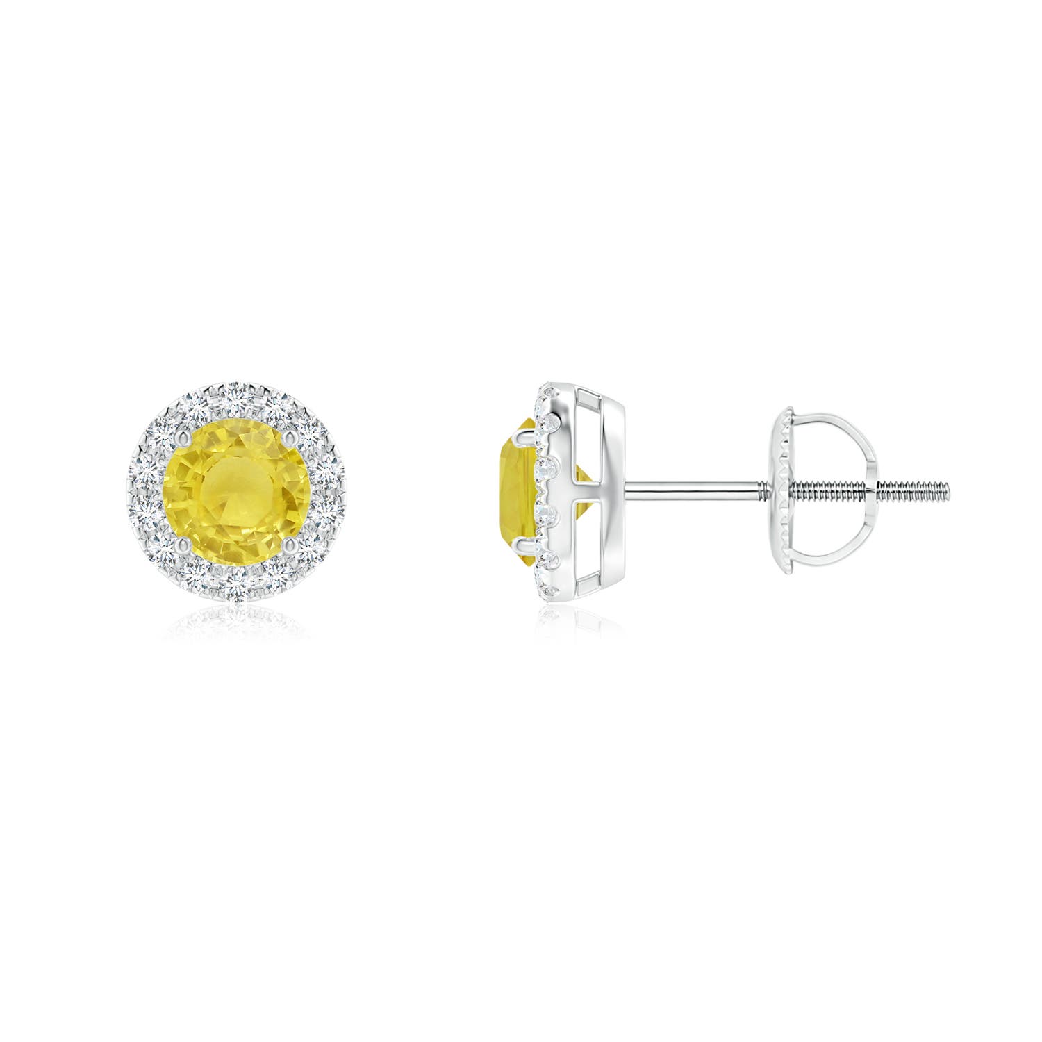 4mm A Claw-Set Yellow Sapphire and Diamond Halo Stud Earrings in P950 Platinum