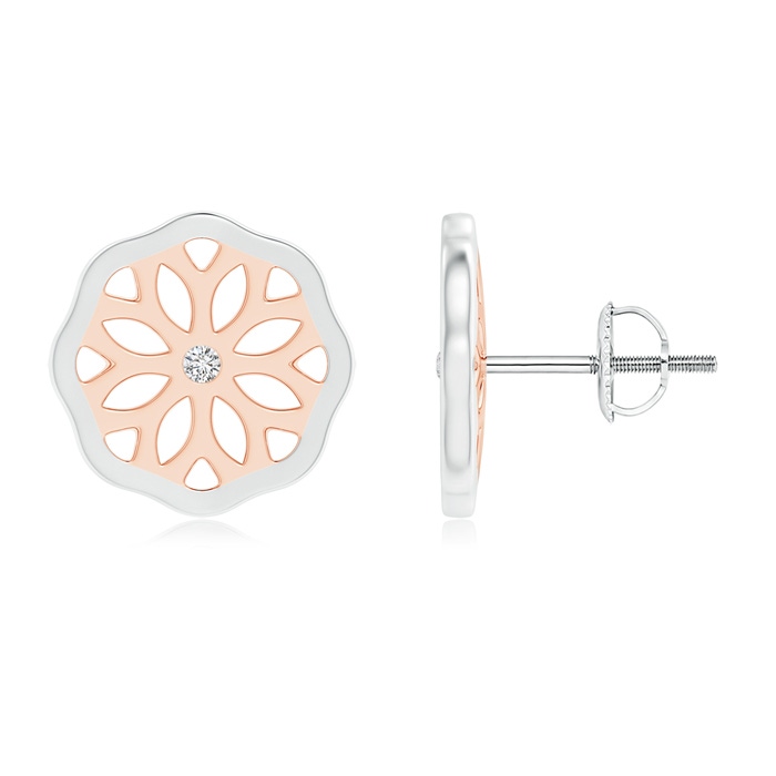 1.4mm HSI2 Gypsy-Set Diamond Daisy Flower Stud Earrings in Two Tone in White Gold Rose Gold 