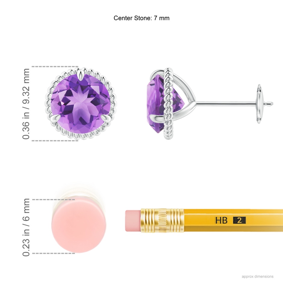 7mm A Rope Framed Claw-Set Amethyst Martini Stud Earrings in White Gold ruler