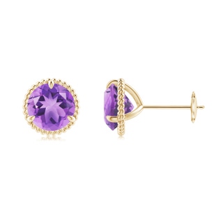 7mm A Rope Framed Claw-Set Amethyst Martini Stud Earrings in Yellow Gold