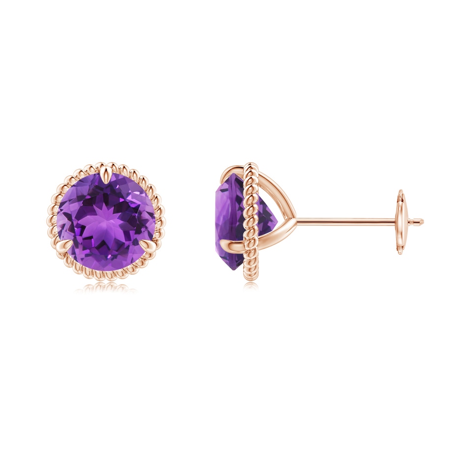 7mm AAA Rope Framed Claw-Set Amethyst Martini Stud Earrings in Rose Gold 
