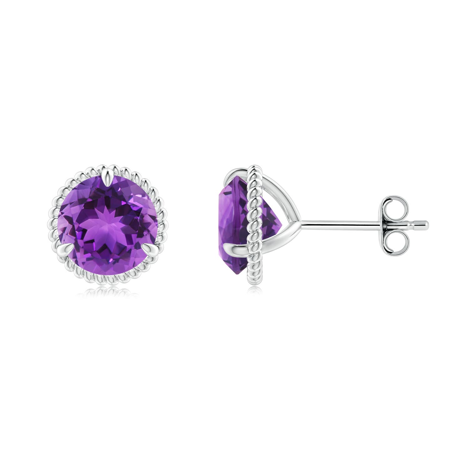 7mm AAA Rope Framed Claw-Set Amethyst Martini Stud Earrings in S999 Silver