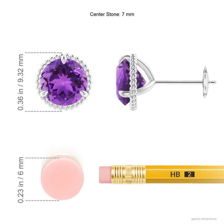 7mm AAA Rope Framed Claw-Set Amethyst Martini Stud Earrings in White Gold ruler