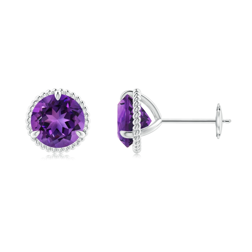 7mm AAAA Rope Framed Claw-Set Amethyst Martini Stud Earrings in White Gold