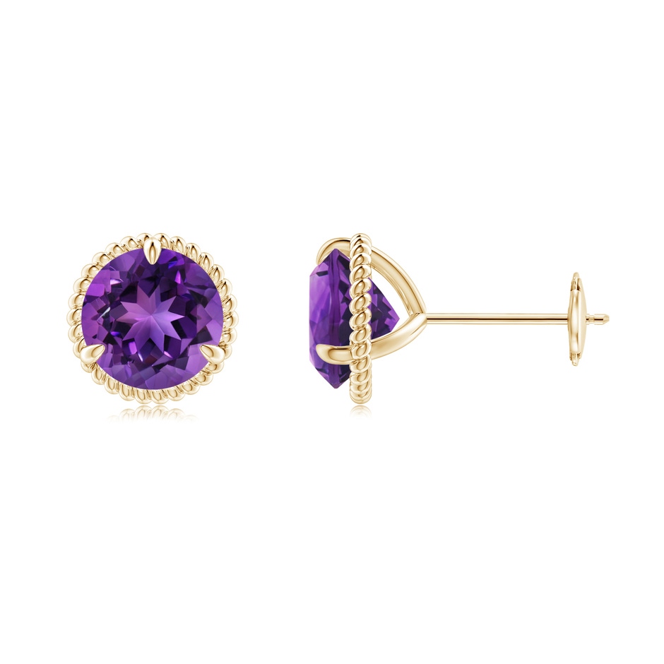 7mm AAAA Rope Framed Claw-Set Amethyst Martini Stud Earrings in Yellow Gold 