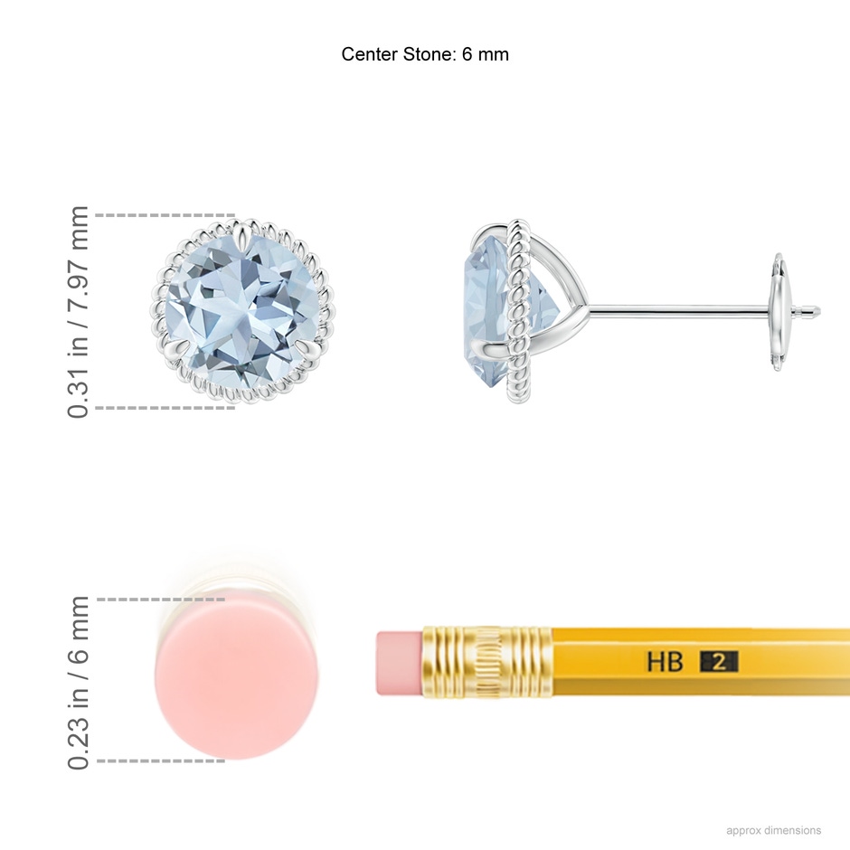 6mm A Rope Framed Claw-Set Aquamarine Martini Stud Earrings in White Gold ruler