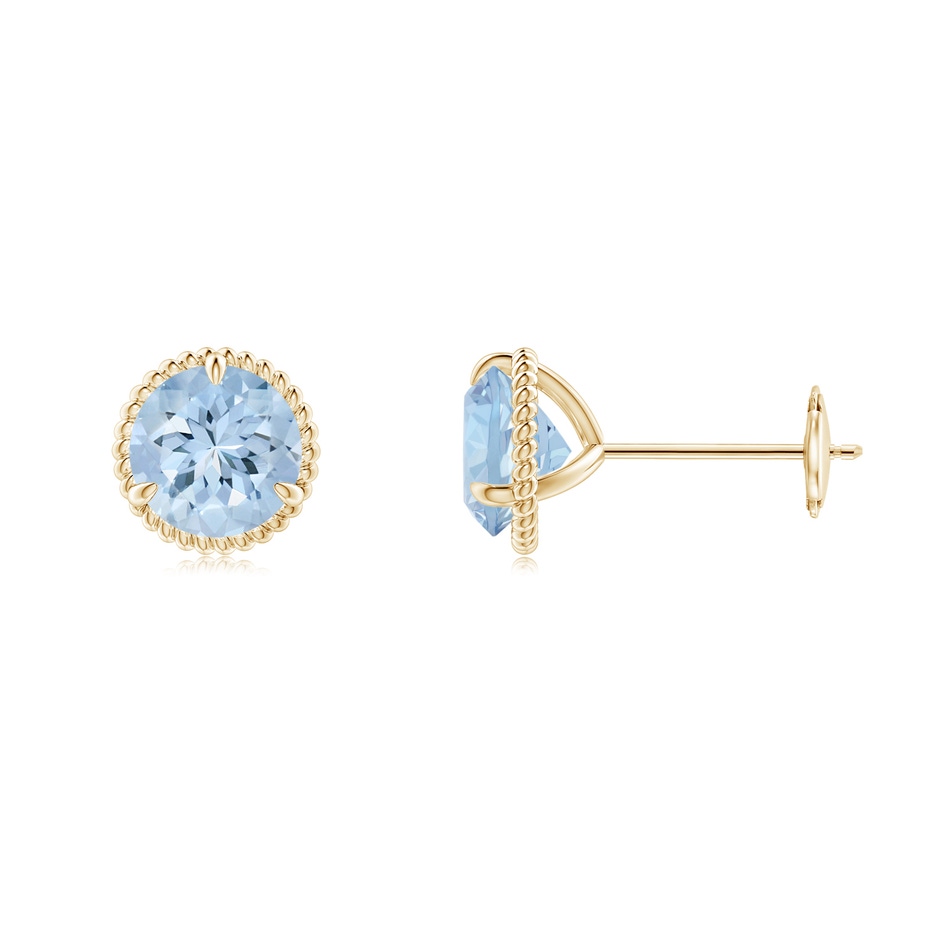 6mm AA Rope Framed Claw-Set Aquamarine Martini Stud Earrings in Yellow Gold 