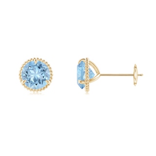 6mm AAA Rope Framed Claw-Set Aquamarine Martini Stud Earrings in Yellow Gold