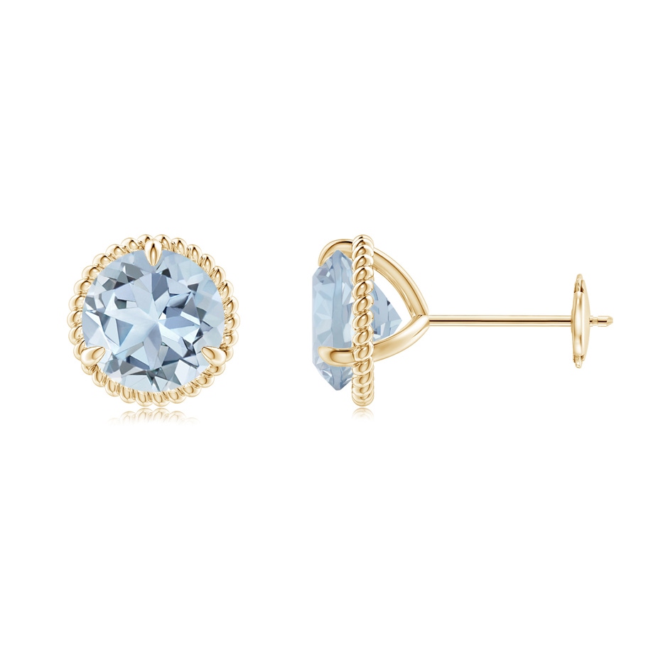 7mm A Rope Framed Claw-Set Aquamarine Martini Stud Earrings in Yellow Gold 