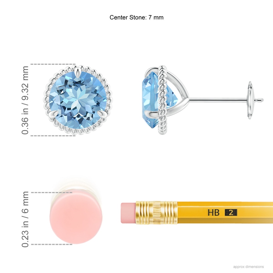 7mm AAAA Rope Framed Claw-Set Aquamarine Martini Stud Earrings in White Gold ruler