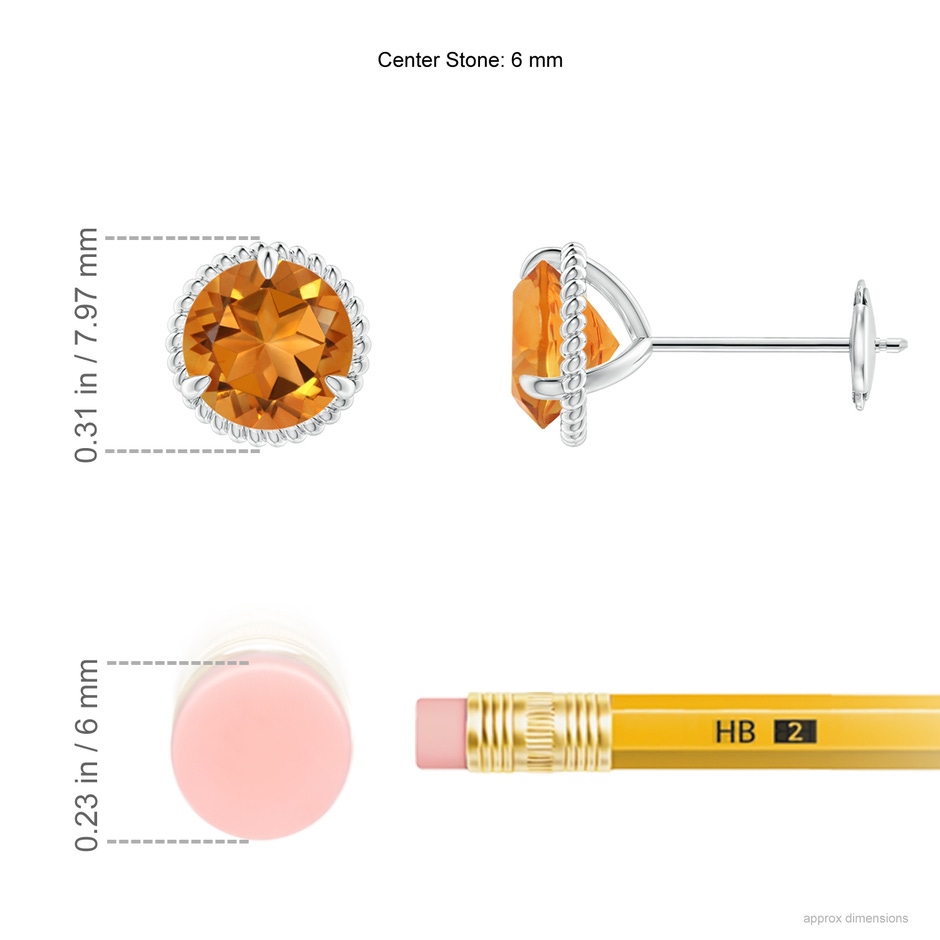 6mm AAA Rope Framed Claw-Set Citrine Martini Stud Earrings in White Gold ruler