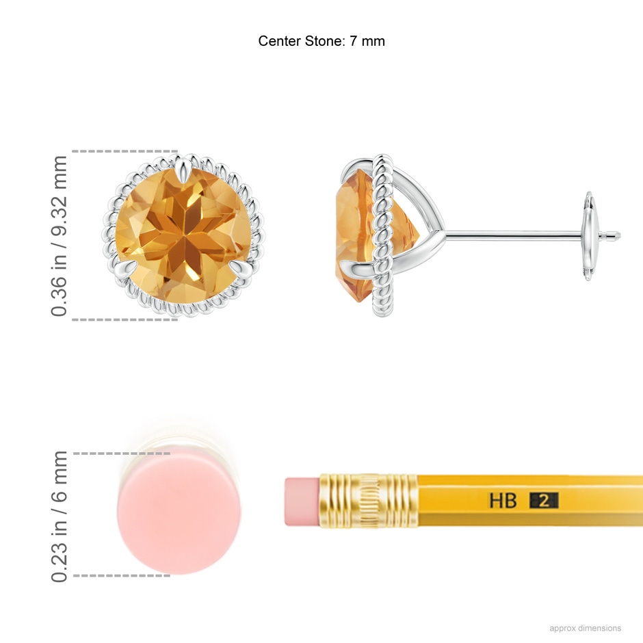 7mm A Rope Framed Claw-Set Citrine Martini Stud Earrings in White Gold ruler