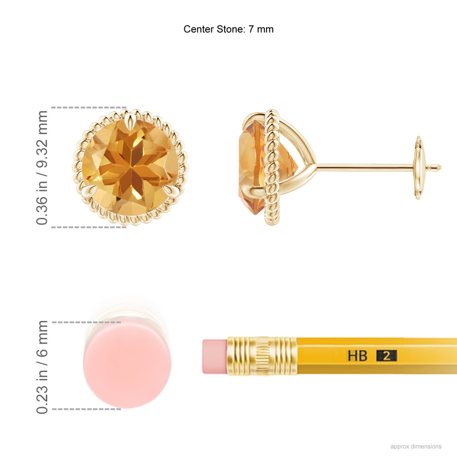 7mm A Rope Framed Claw-Set Citrine Martini Stud Earrings in Yellow Gold ruler