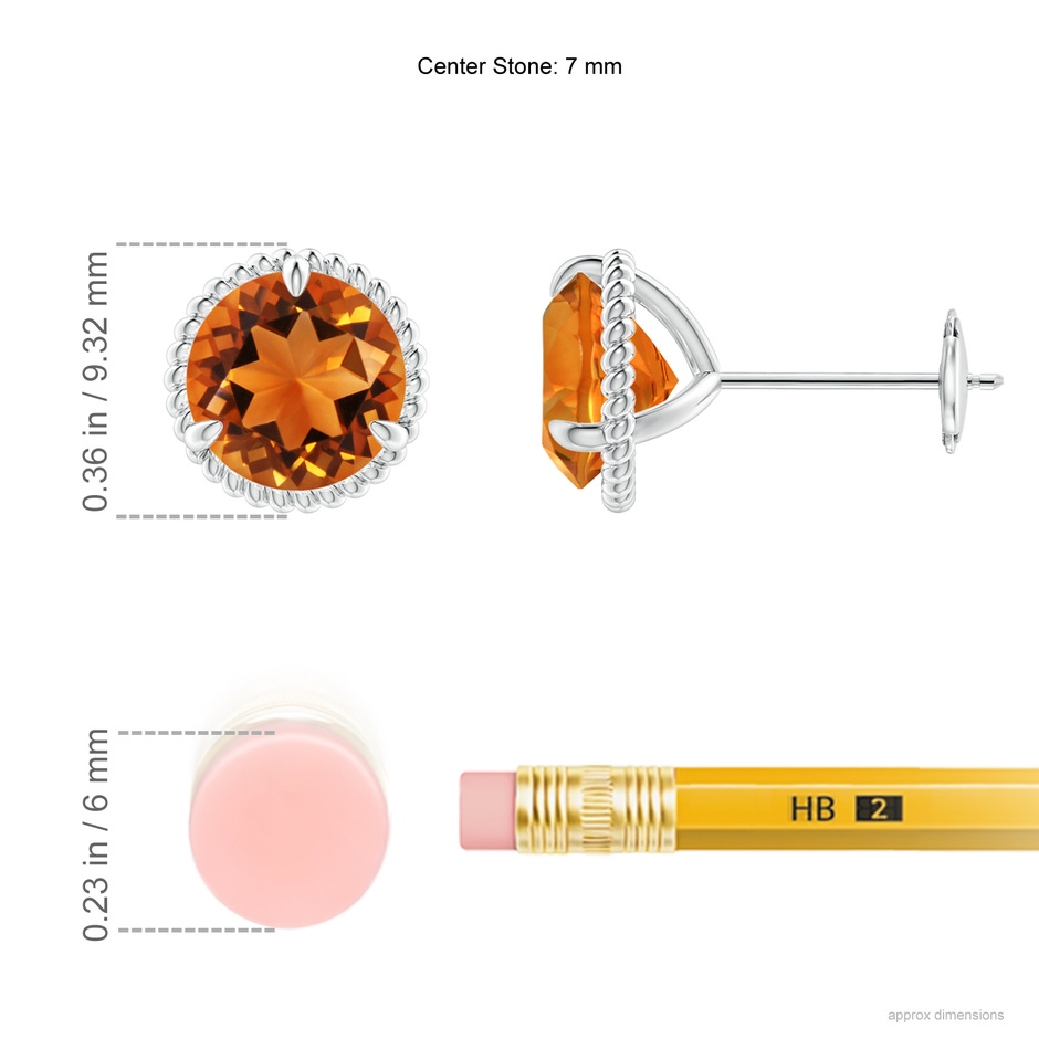 7mm AAAA Rope Framed Claw-Set Citrine Martini Stud Earrings in White Gold ruler