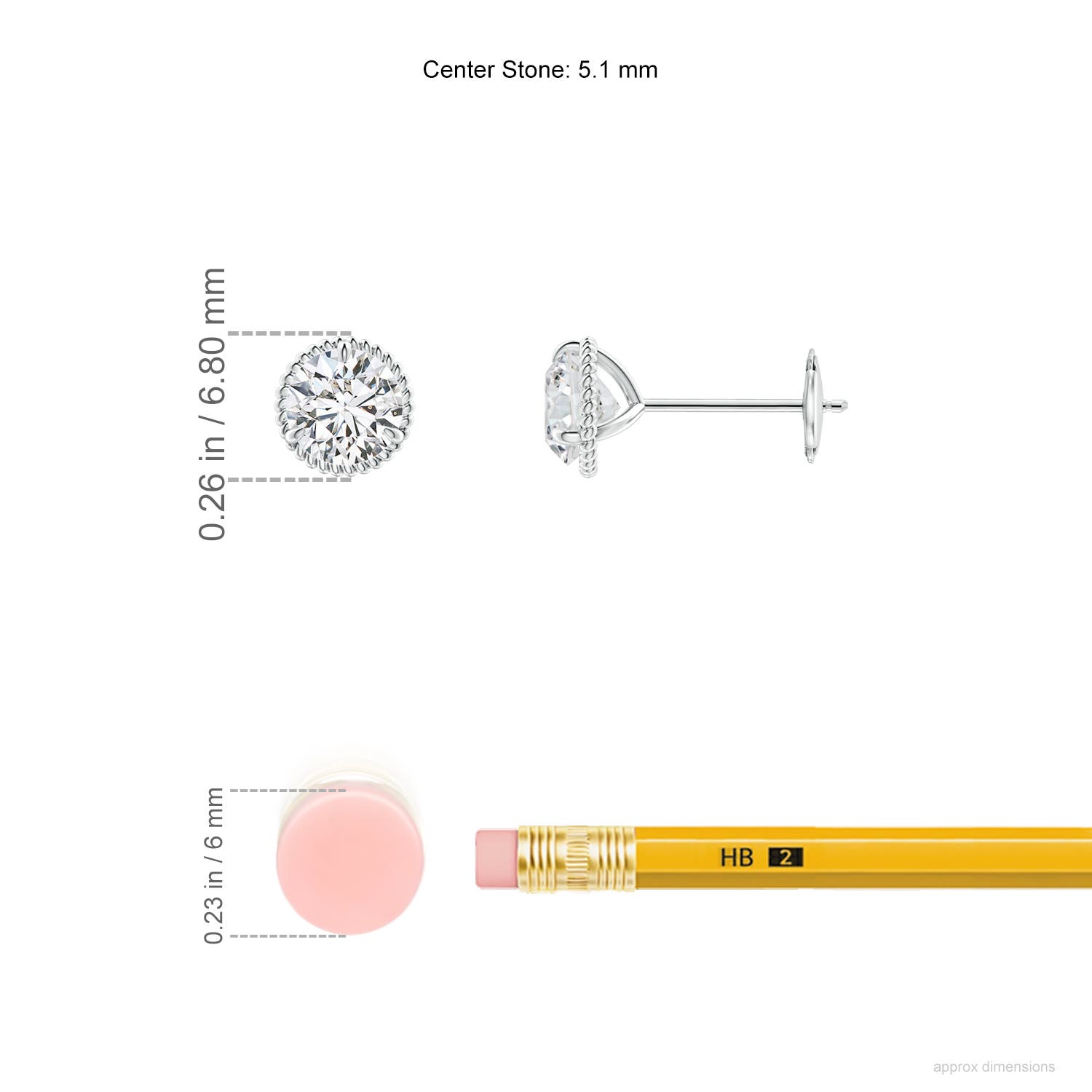 5.1mm HSI2 Rope Framed Claw-Set Diamond Martini Stud Earrings in White Gold - ruler