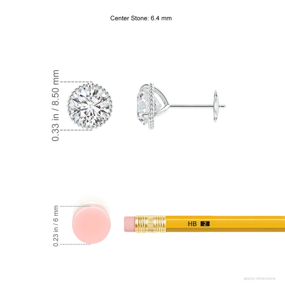 6.4mm HSI2 Rope Framed Claw-Set Diamond Martini Stud Earrings in White Gold ruler