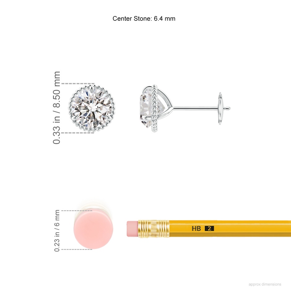 6.4mm IJI1I2 Rope Framed Claw-Set Diamond Martini Stud Earrings in White Gold ruler