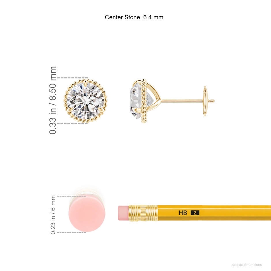 6.4mm IJI1I2 Rope Framed Claw-Set Diamond Martini Stud Earrings in Yellow Gold ruler