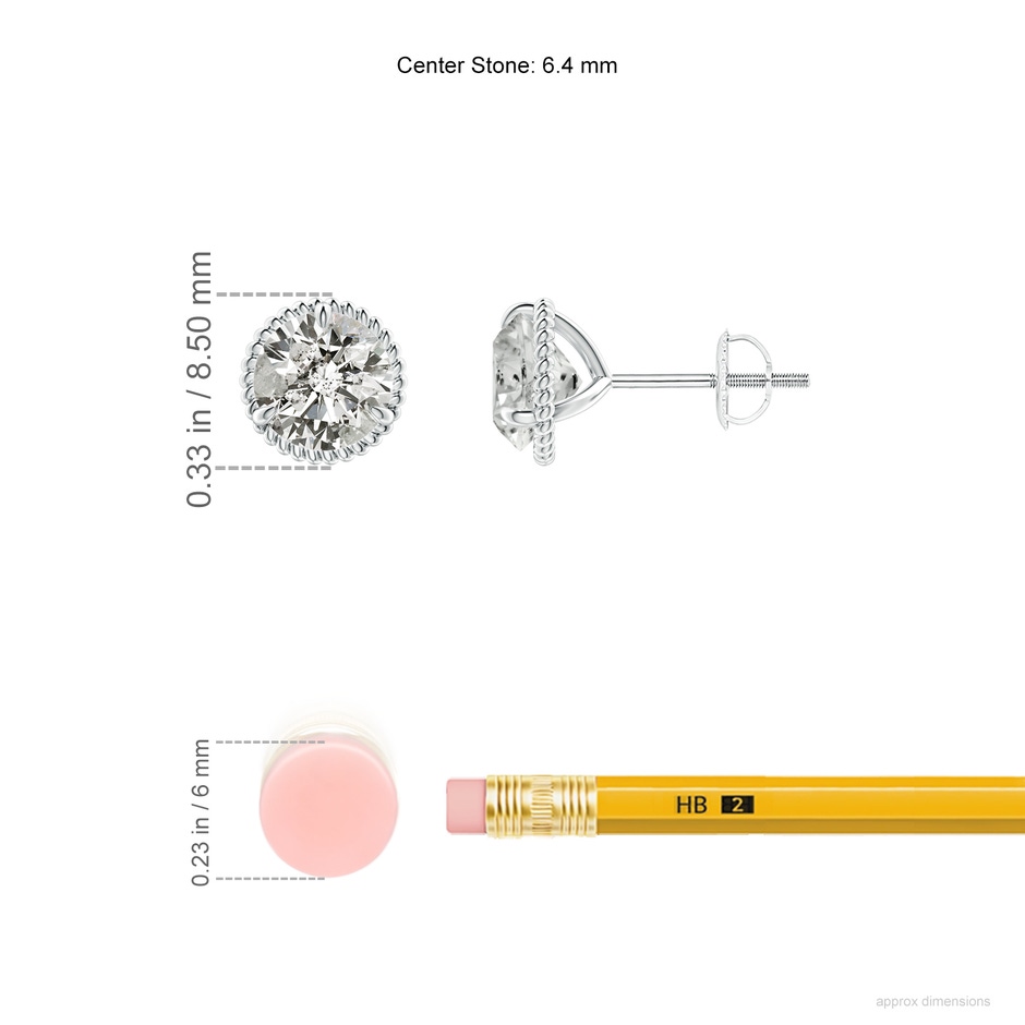 6.4mm KI3 Rope Framed Claw-Set Diamond Martini Stud Earrings in P950 Platinum ruler