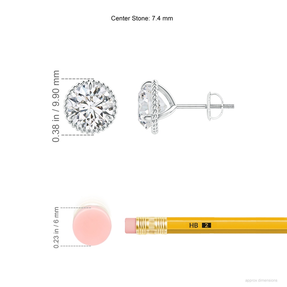 7.4mm HSI2 Rope Framed Claw-Set Diamond Martini Stud Earrings in P950 Platinum ruler
