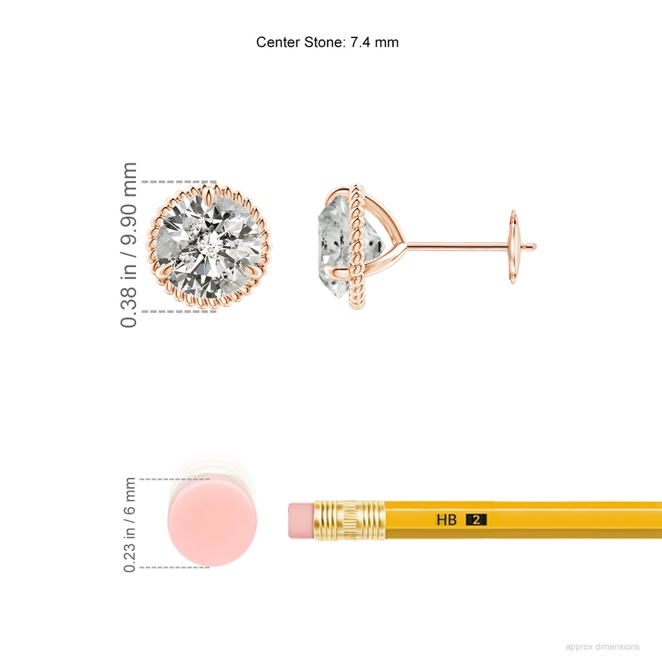 7.4mm KI3 Rope Framed Claw-Set Diamond Martini Stud Earrings in Rose Gold ruler