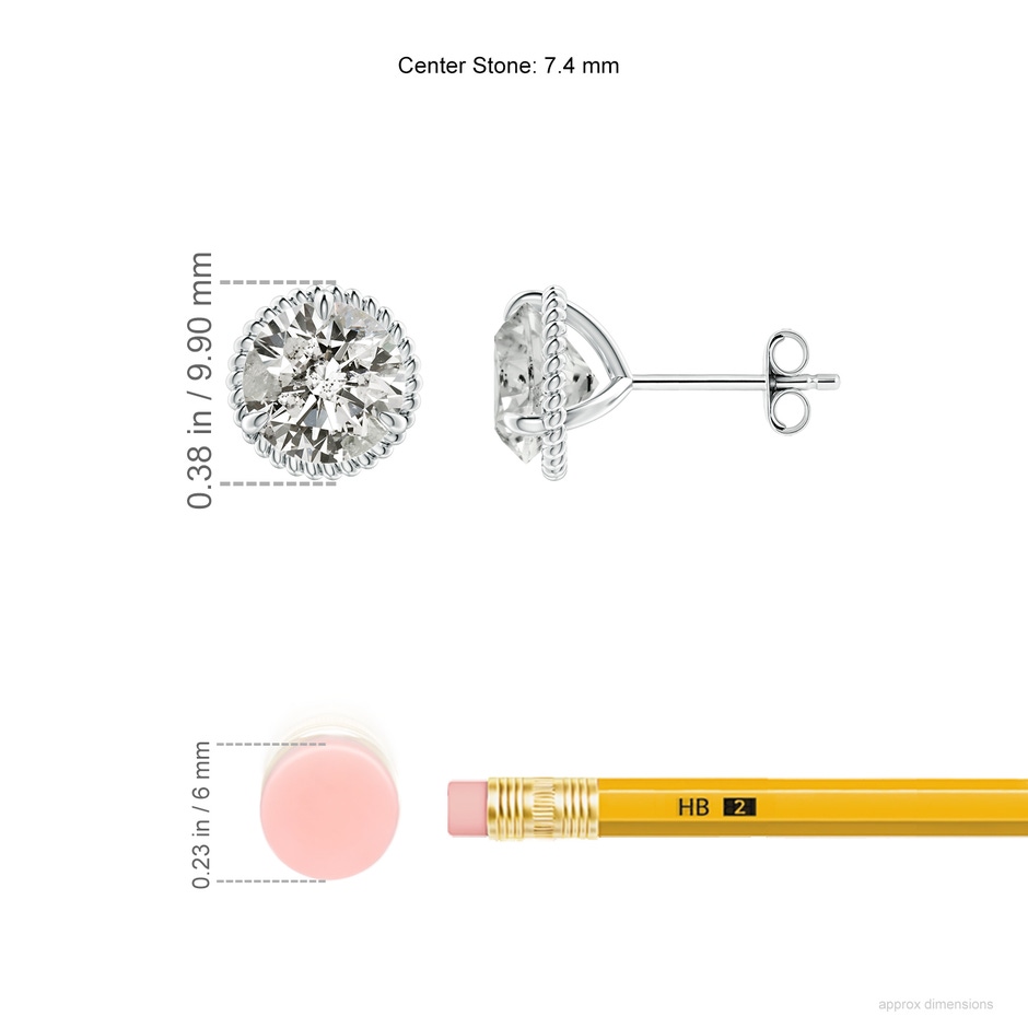 7.4mm KI3 Rope Framed Claw-Set Diamond Martini Stud Earrings in S999 Silver ruler