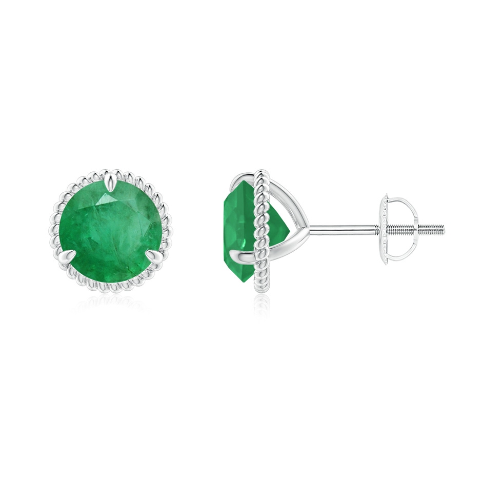 7mm A Rope Framed Claw-Set Emerald Martini Stud Earrings in P950 Platinum 