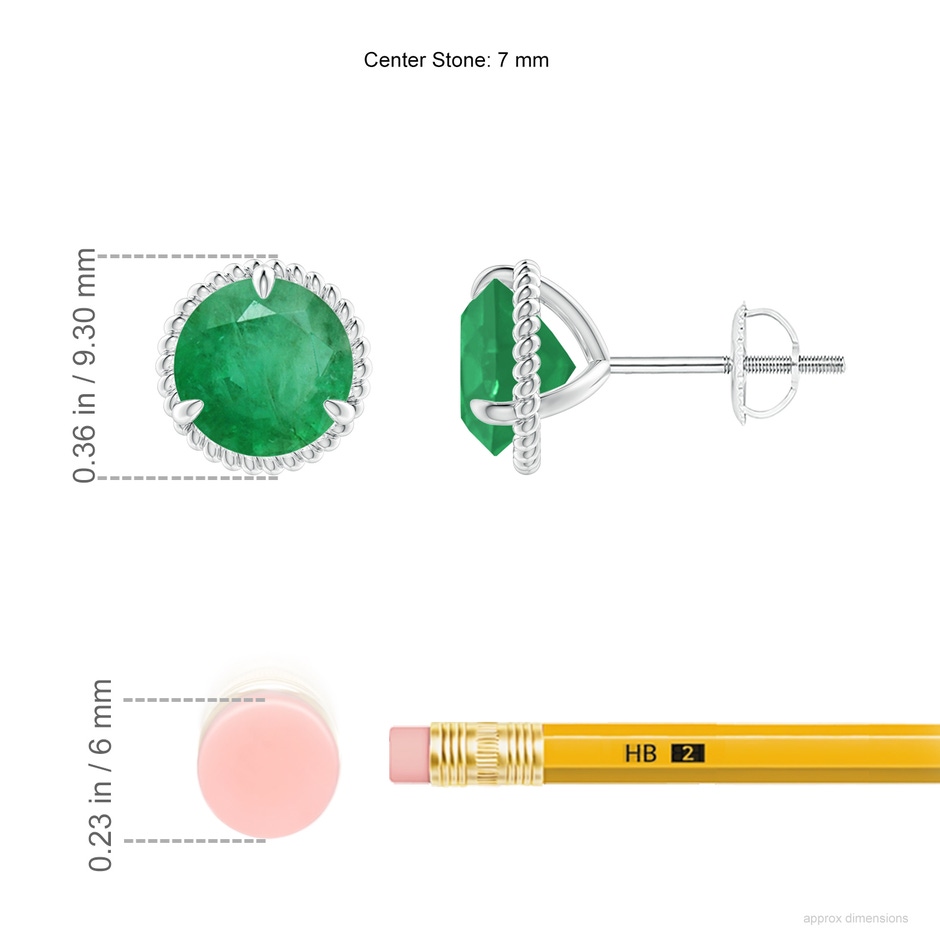 7mm A Rope Framed Claw-Set Emerald Martini Stud Earrings in P950 Platinum ruler